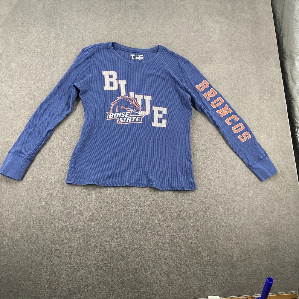 Y2K Boise State Broncos Sz M Shirt Blue University T Football NCAA Waffle Knit
